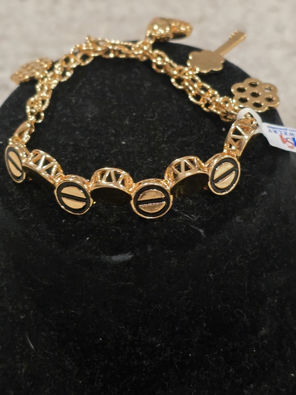 22kgp Dubai Gold-Tone Circular Link Charm Bracelet
